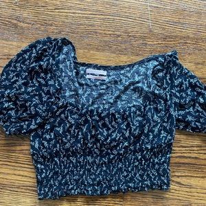 Urban Outfitters Cropped Square Neck Short Sleeve Black Floral Top